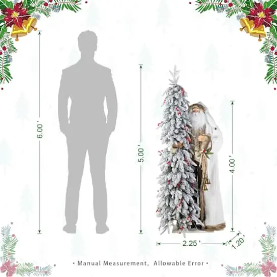 Glitzhome® 4FT Oversized Christmas Woodland Santa with 5FT Lighted Flocked Artificial Christmas Tree {9}