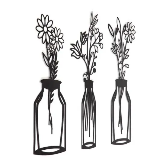 Habitat Decor 28" Wazon Black Botanical Vases Metal Wall Art Set {4}