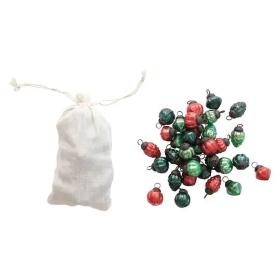 Hello Honey&reg; 36ct. 1" Red & Green Embossed Mercury Novelty Ornaments in Muslin Bag {1}