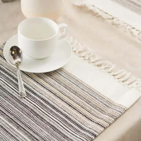 DII&reg; 13" x 20" Fringed Striped Tabletoppers, 6ct. Black {5}