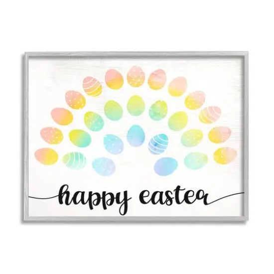 Stupell Industries Happy Easter Phrase Patterned Egg Rainbow Framed Giclee Art Gray {1}