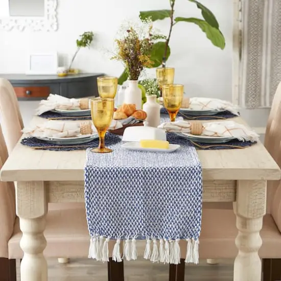 DII&reg; 108" Woven Fringed Table Runner Nautical Blue {6}