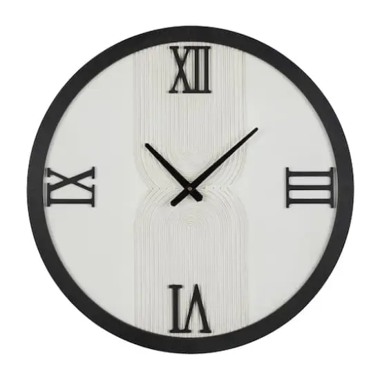24" White Wood Art Deco Line Art Wall Clock {1}