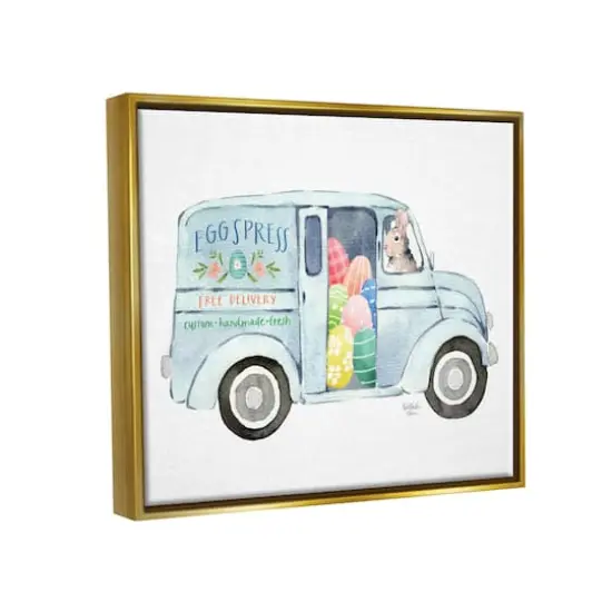 Stupell Industries Patterned Easter Eggs Truck Holiday Bunny Painting Floater Framed Art Gold {4}