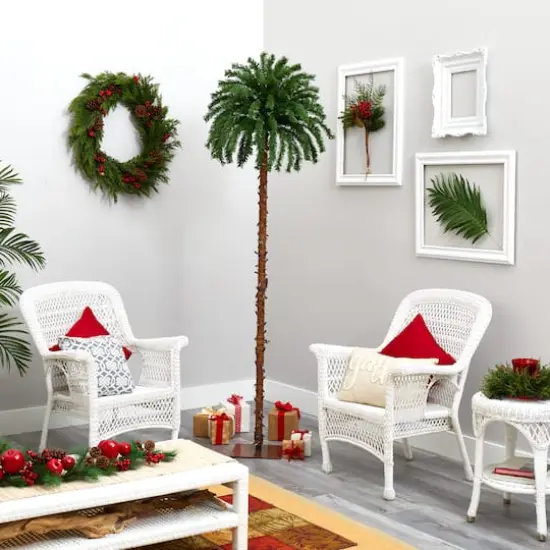 7ft. Pre-Lit Christmas Palm Tree, Warm White LED Lights {7}