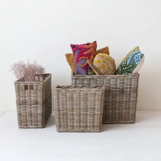 Hello Honey® Natural Rectangular Woven Rattan Nesting Basket Set {3}