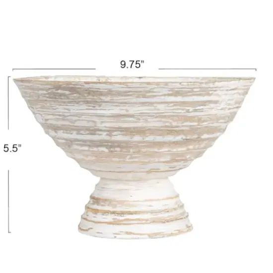 Hello Honey&reg; 9.75" Ridged Mango Wood Footed Bowl White Wash {8}