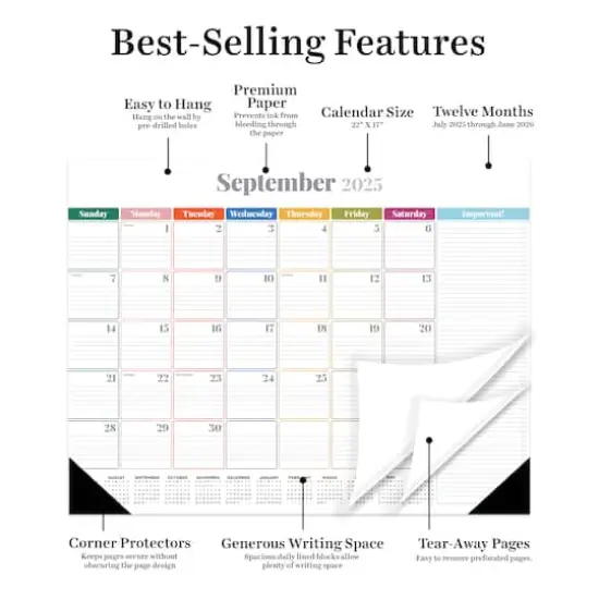 July 2025 - June 2026 Large Rainbow Blocks Desk Pad Monthly Blotter Calendar {4}