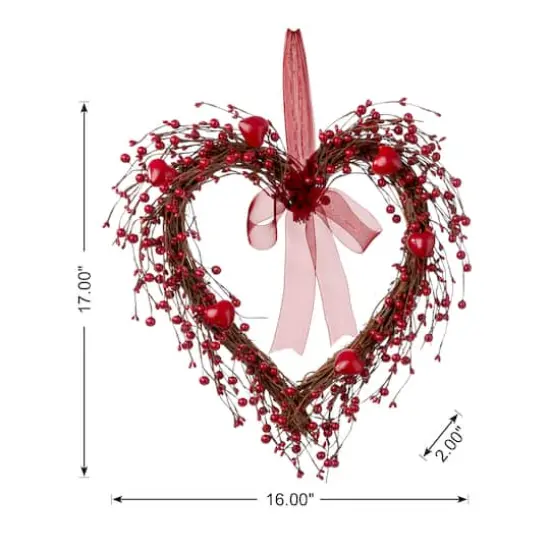 Glitzhome&reg; 17" Valentine's Berry Heart Wreath {9}