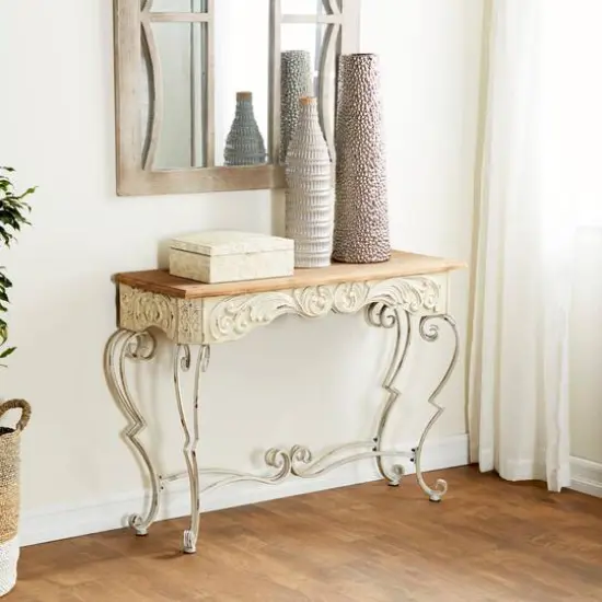 White Farmhouse Metal Console Table, 32" x 42" {6}