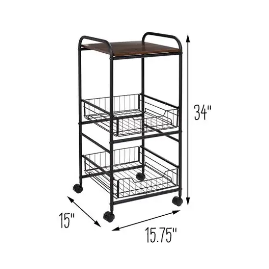 Honey Can Do Black & Natural 3-Tier Slim Rolling Cart {13}