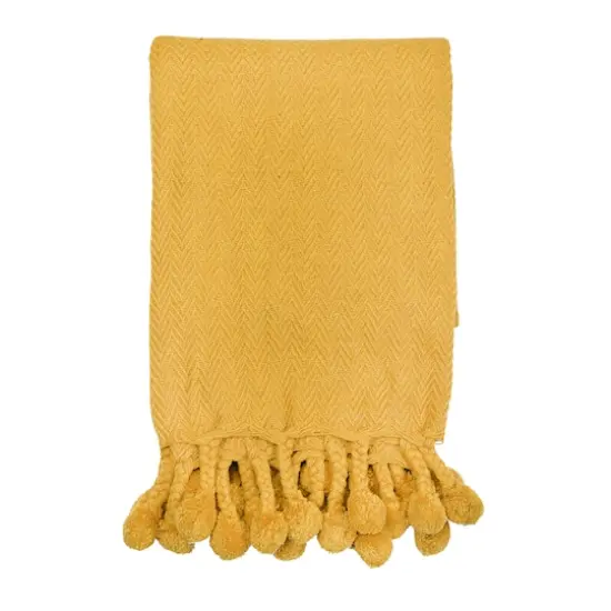Hello Honey&reg; Woven Cotton Pom Pom Throw Gold {1}