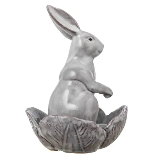 Hello Honey&reg; 8" White Stoneware Rabbit Figurine with Flower Shaped Bowl {5}