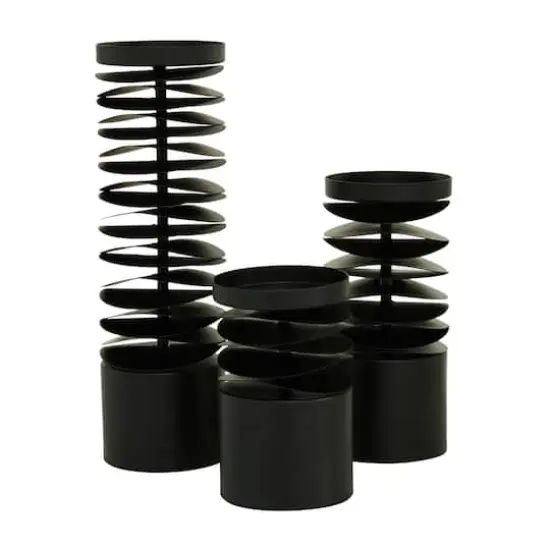 Black Metal Contemporary Candle Holder Set {3}