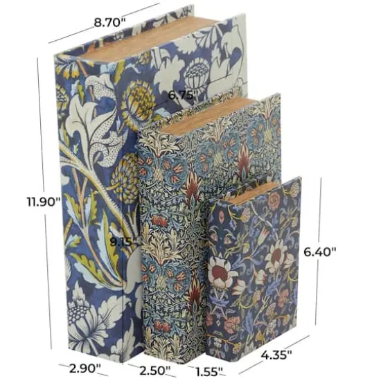 Blue Floral Canvas Faux Book Box Set {6}