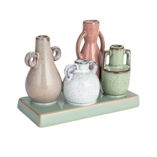 Hello Honey&reg; 5.5" Multicolor with Reactive Glaze Base Mounted Stoneware Vases {1}