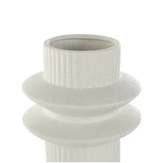White Ceramic Abstract Ribbed Vase with Speckled Texturing {7}