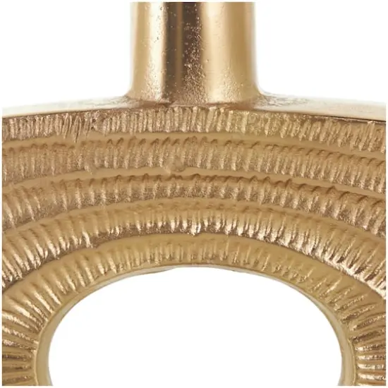 10" Gold Aluminum Geometric Circular Vase with Linear Etchings {5}