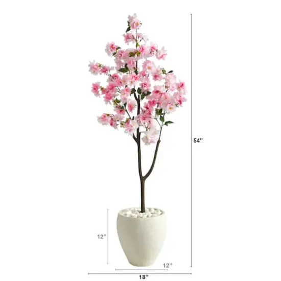 4.5ft. Cherry Blossom Artificial Tree in White Planter {3}