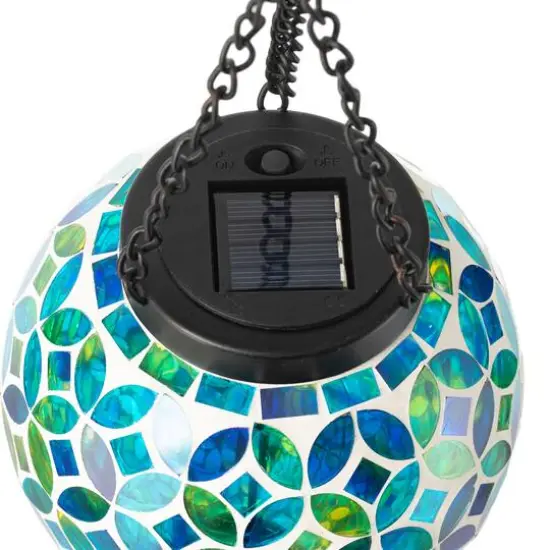 Glitzhome&reg; 37" Blue & Green Solar Lighted Metal & Glass Mosaic Windchime {9}