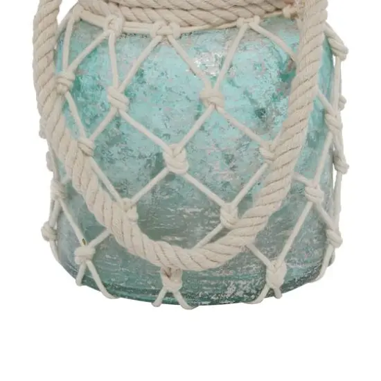 Aquamarine Glass Coastal Candle Holder Lantern, 15" x 7" x 7" {6}