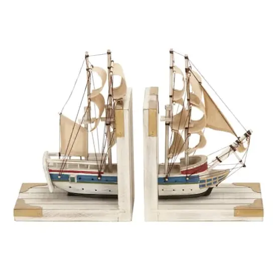 9" White Wood Coastal Sailboat Bookends, 2ct. {1}