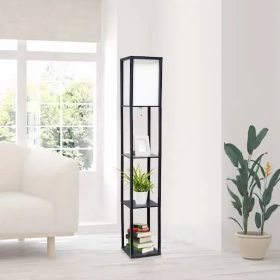 Lalia Home 5ft. Column Shelf Floor Lamp with Linen Shade Black {5}
