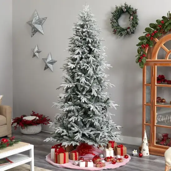 8.5ft. Pre-Lit Flocked Manchester Spruce Artificial Christmas Tree, Warm White Lights {3}