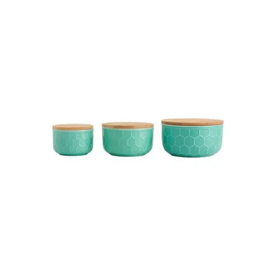 Hello Honey&reg; Mint Green Ceramic Bowls with Bamboo Lids Set {7}