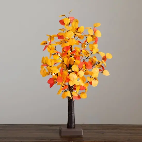 21in. Pre-Lit Bright Autumn Eucalyptus Artificial Fall Tree with 50 Warm White LED Lights and Detachable Base {8}