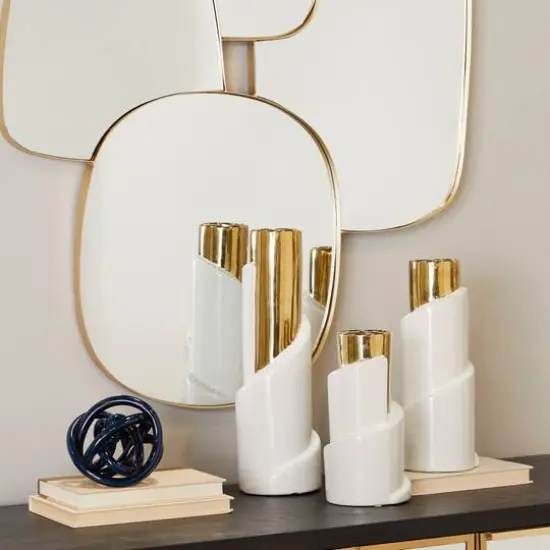 Set of 3" Gold Stoneware Contemporary Vase 15", 12", 9" {7}