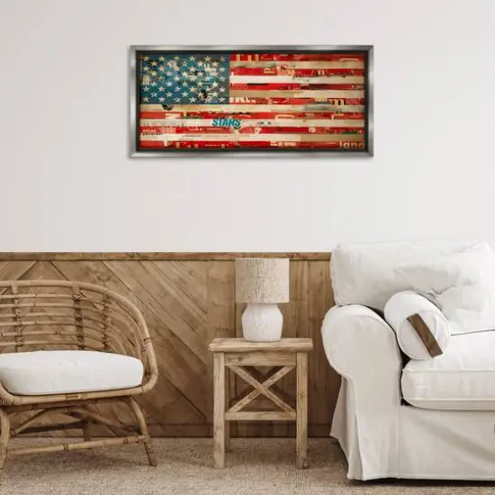 Stupell Industries Patriotic Collaged Flag Floater Framed Art Gray {3}
