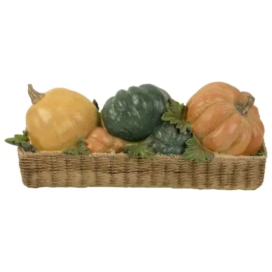 15" Faux Rattan Basket with Pumpkins Thanksgiving Tabletop Decoration {4}