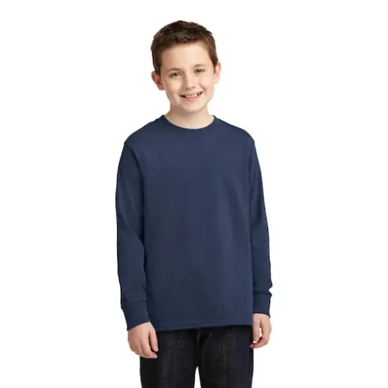 Port & Company&reg; Youth Long Sleeve Core Cotton T-Shirt Navy {3}
