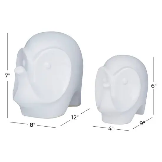 Set of 2 White Stoneware Contemporary Sculpture, 7", 6" {6}