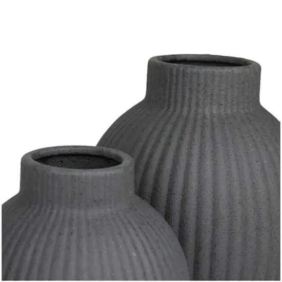 CosmoLiving by Cosmopolitan Black Ceramic Ribbed Vase Set of 2 11", 9" {4}