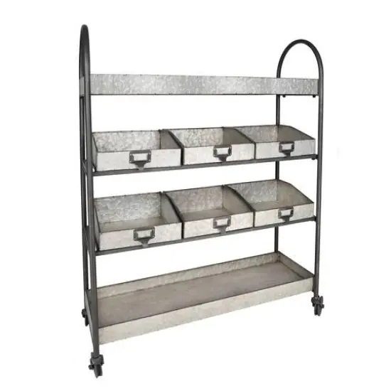 Hello Honey&reg; 46" Rustic Farmhouse Galvanized Metal 4-Tier Cart with 6 Storage Bins {1}
