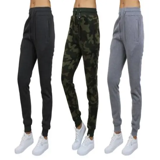 Galaxy by Harvic Women's Relaxed Fit Fleece-Lined Jogger Sweatpants 3 Pack Charcoal/Woodland/Heather Gray {1}