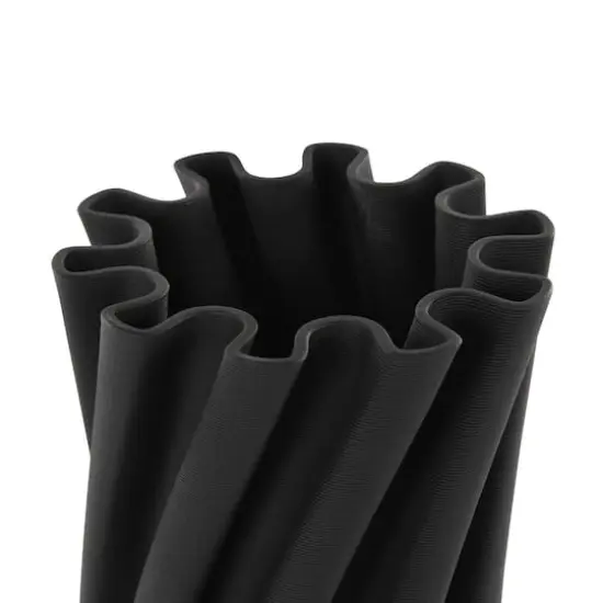 Black Abstract Curvy Ribbed Ceramic Vase {6}