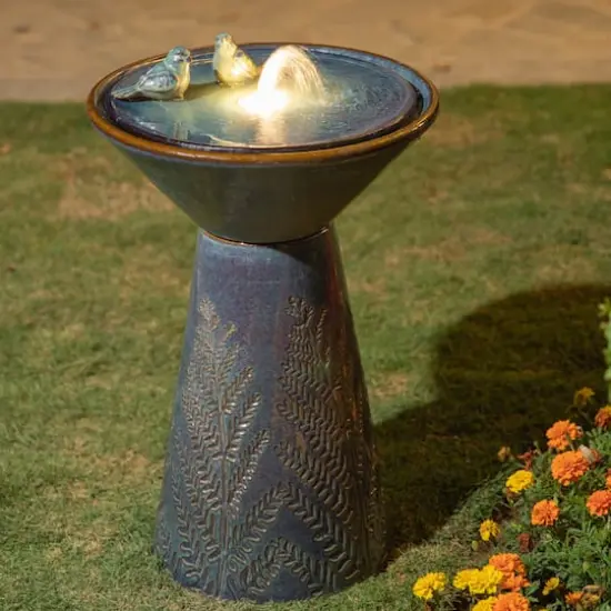 Glitzhome&reg; 27.5" LED Bird Pedestal Ceramic Fountain Turquoise {4}