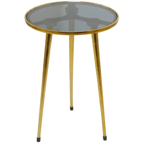22" Aluminum Tripod Legs Accent Table with Shaded Glass Top Gold {6}