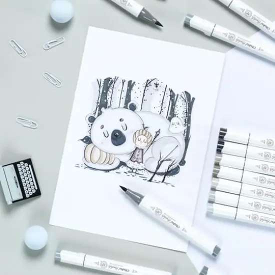 Ohuhu&reg; Honolulu Brush & Chisel Dual Tip Gray Tones Marker Set {5}