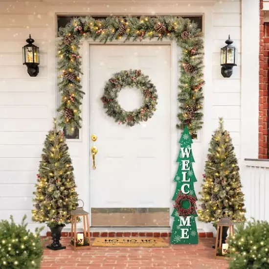 Glitzhome® 3.5ft. Wooden Welcome Christmas Tree Porch Sign {5}