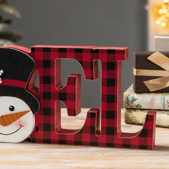 Glitzhome&reg; 15'' NOEL Wooden Christmas Plaid Table D&eacute;cor {2}