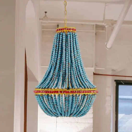 Hello Honey&reg; 26" Multicolor Draped Wood Bead Chandelier {4}