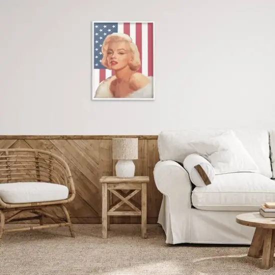 Stupell Industries Vintage Americana Icon Marilyn over US Flag Framed Giclee Art White {3}