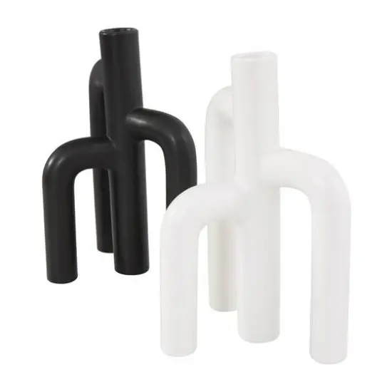CosmoLiving by Cosmopolitan 10" Black & White Ceramic Abstract 3-Arch Vase Set {6}