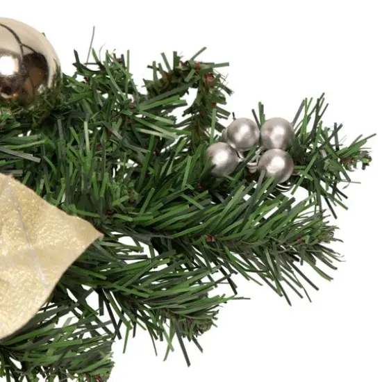 Pre-Decorated Gold Poinsettia Pine Cone & Ball Artificial Garland, Unlit {5}
