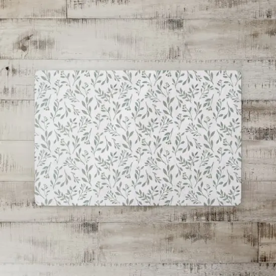 Delicate Floral Floor Mat Green and White {3}