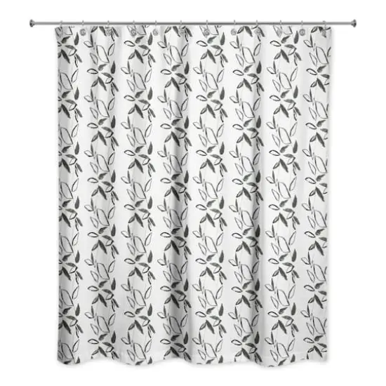 Black Leaf Stripes 71" x 74" Shower Curtain {1}